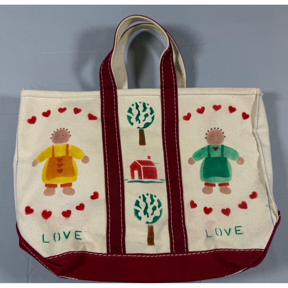 Vintage 80s L.L.Bean Boat and Tote Teacher School Embroidered Canvas Bag Red